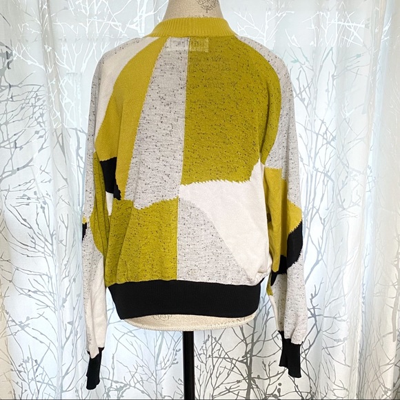 Vintage Patrizia by Mondi green gray white print knit button up cardigan sweater - Picture 3 of 10